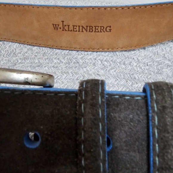 W. Kleinberg Gray Suede Blue Trim Detaial Genuine Leather Lined Luxury Belt USA - Picture 4 of 16
